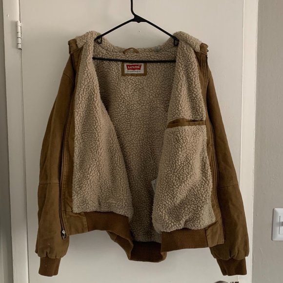 Levi's Brown Tan Heavy Fleece Faux Fur Coat Size Small
